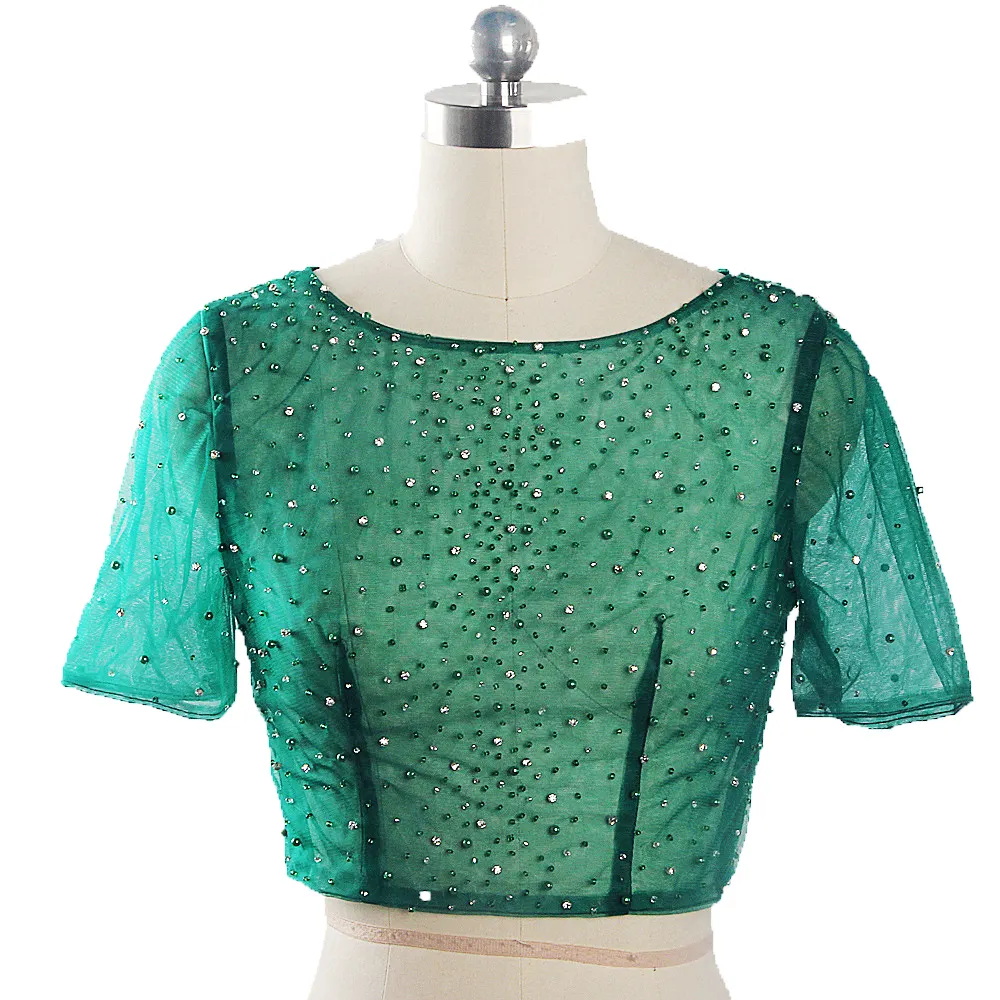 RSJ158 Short Sleeves Beaded Scoop Neckline Womens Green Jacket Woman For Wedding