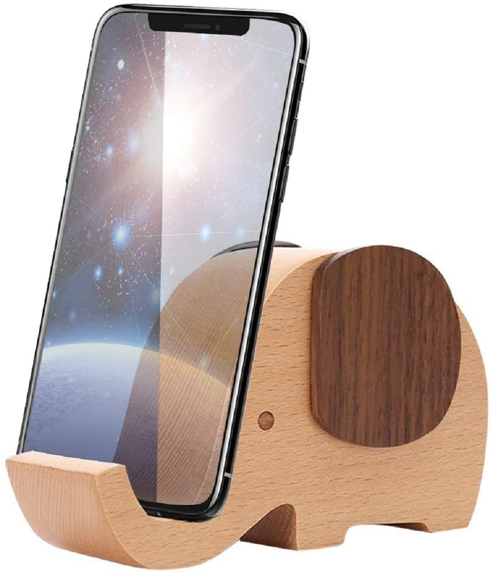 Wood Cell Phone Stand, Wood Made Elephant Phone Stand