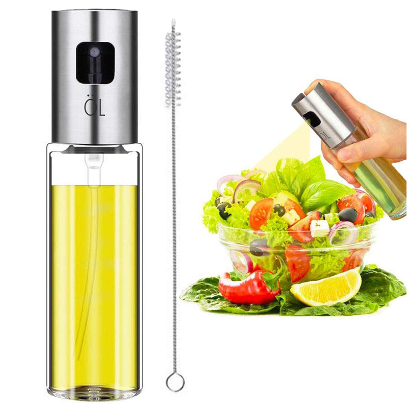 Cooking Tool Stainless Steel Olive Oil Dispenser / Sprayer With Glass Bottle