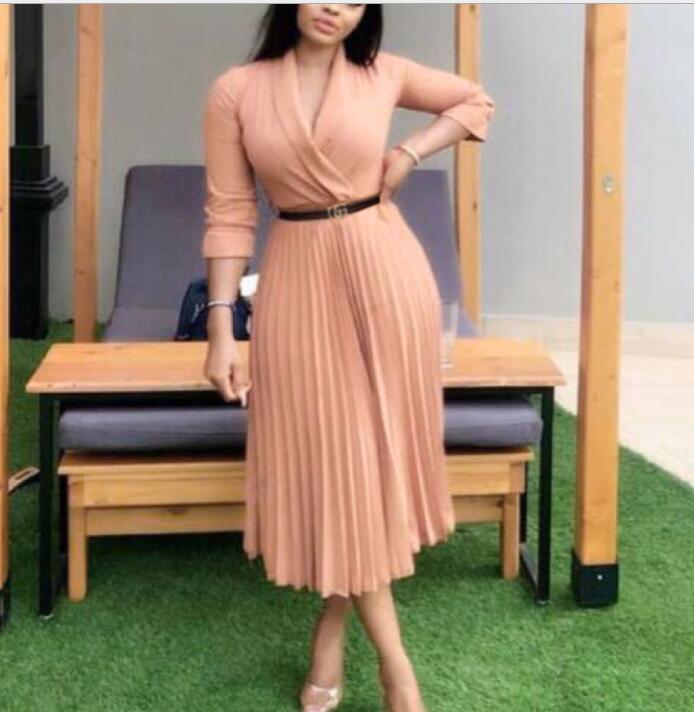 Pleated Dress with Belt 2021041710