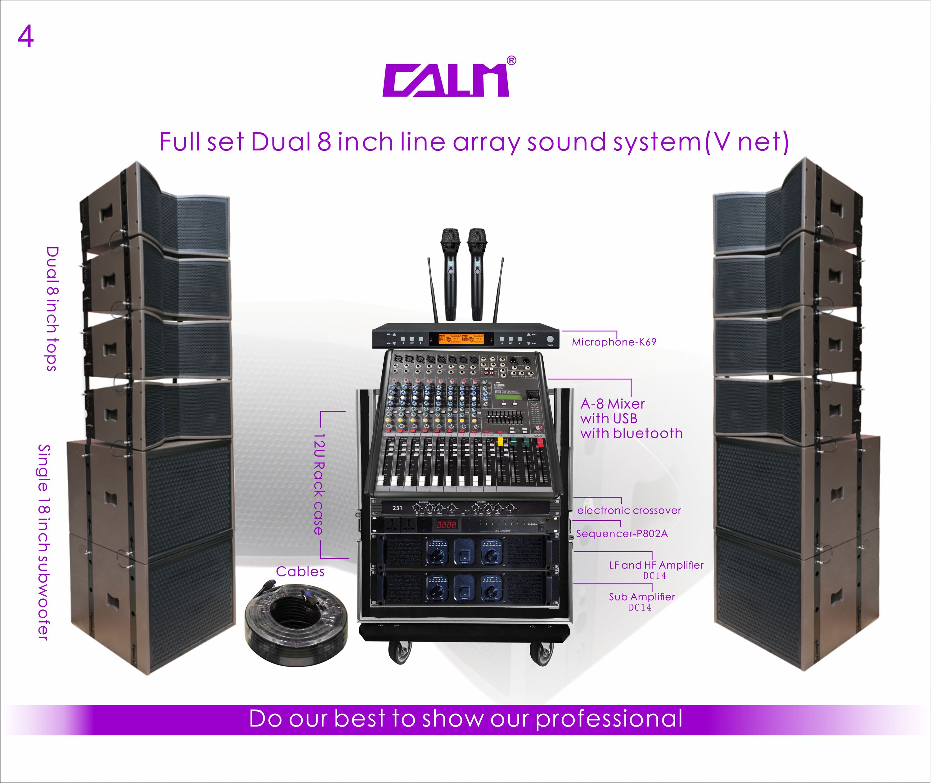 Hot sell Professional Full set Dual 8 inch Line Array Sound System scheme 4 professional audio audio sound equipment speakers