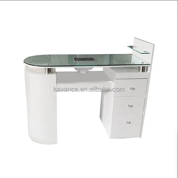 Salon furniture Glass top Manicure Tables with vacuum cleaner for nail salon technician table
