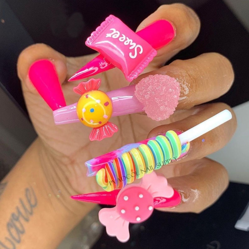 30pcs Mix Nail Charms 2021Kawaii Candy Mixed Dangle Charms For Nail Tips Rhinestones Decoration Manicure Tool 3D Nail Charms