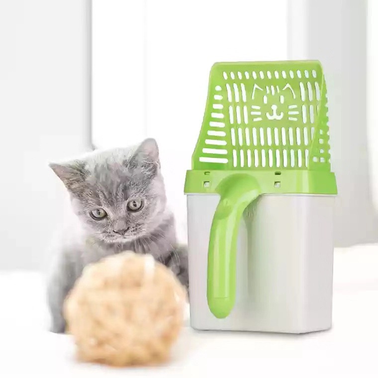 Cat litter shovel set pet cat feces shovel integrated portable trash can to clean pet poop processor