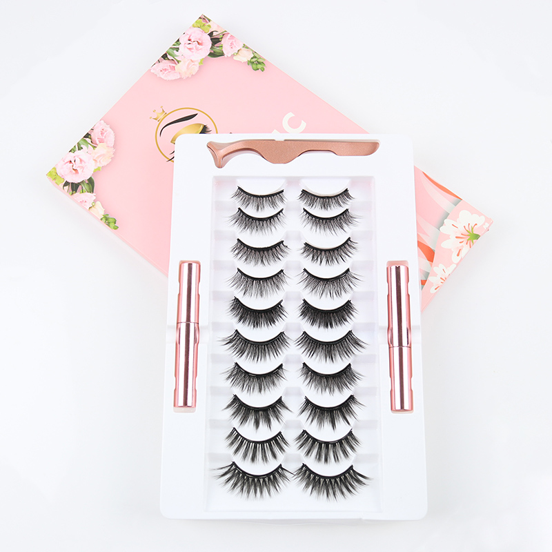 10 pairs Magnetic eyelashes eyeliners magnet eyelashes Makeup custom lash box eyelashes 3D faux mink lashes silk lashes