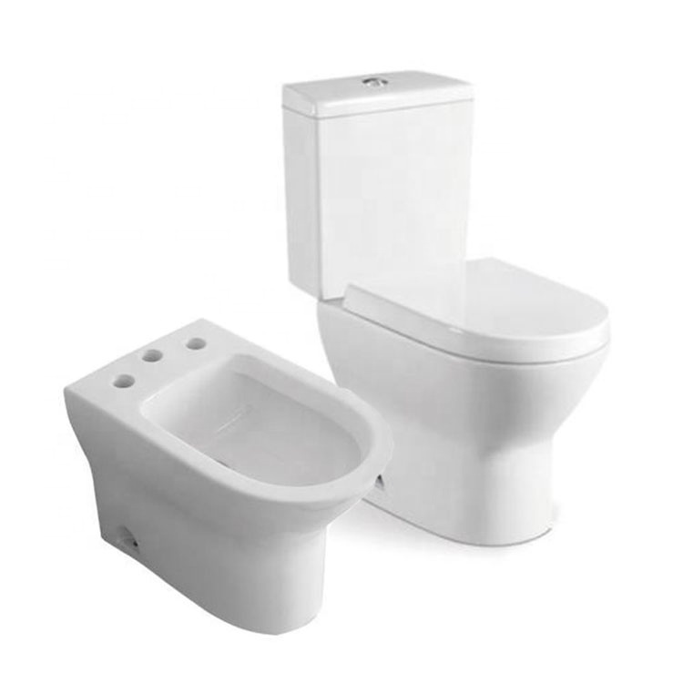 White Bathroom Toilet Ceramic Back To Wall Floor Mounted Bidet Complete Toilet Set