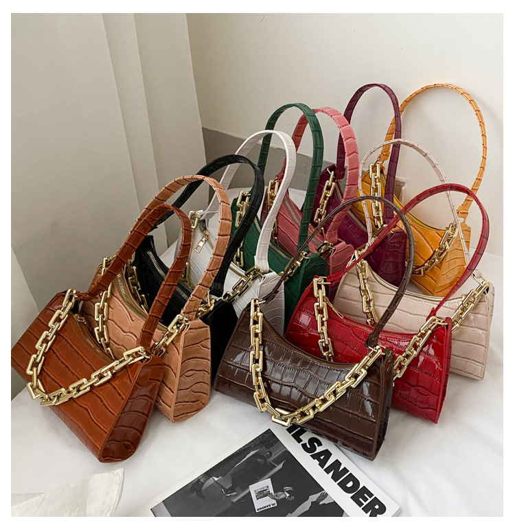 Retro Casual Women's Crocodile Pattern Zipper Handbags Totes Shoulder Bag Fashion PU Leather Chain Hand Bags D0652-1
