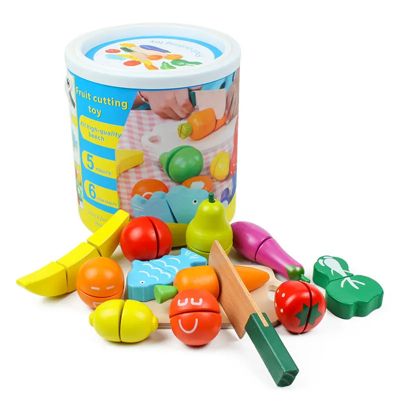 Wooden Children's Fruit And Vegetable Cut Fun Games Barrel Cognitive Practical Ability Educational Early Childhood Education Toy