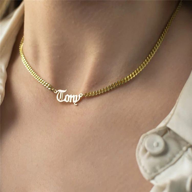 SP 3mm Cuban Chain Stainless Steel Custom Name Necklace Pendant Customized Nameplate Necklaces