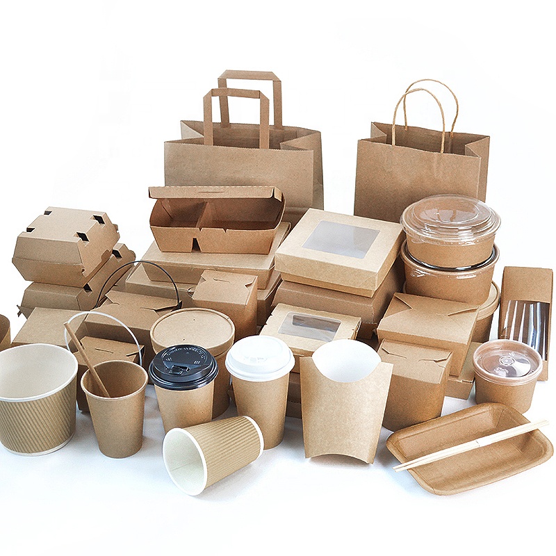 Disposable dessert container kraft lunch box for fast food packaging take away food container paper boxes