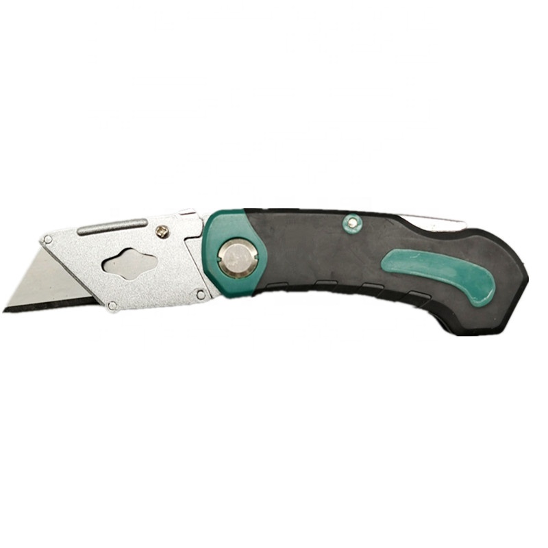Amazon hot selling Plastic TPR Handle Folding Utility Cutter Universal Safety Knife with 5PCS SK5 Replacement Blade