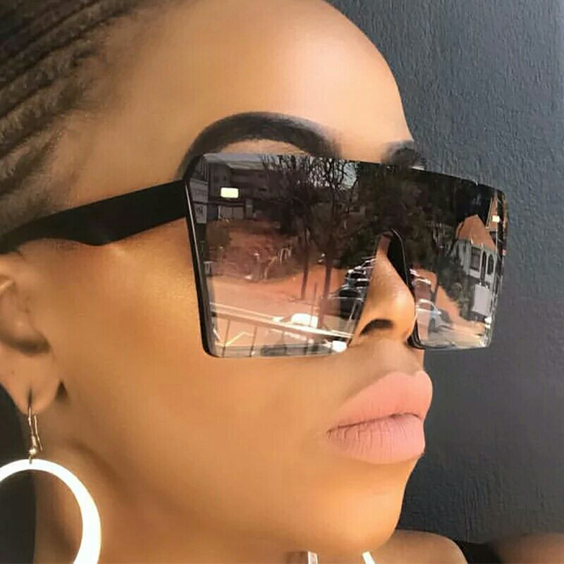 Vintage Oversized One Piece Lens Women Sunglasses Hot Selling Female Ladies Square PC Sun Glasses With Rivet