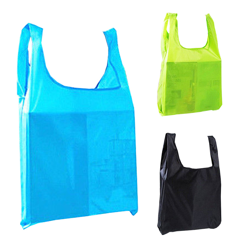 2019 Women Reusable Foldable Recycle Folding Pouch Handbags Candy Color Green foldable shopping bag cheap waterproof nylon