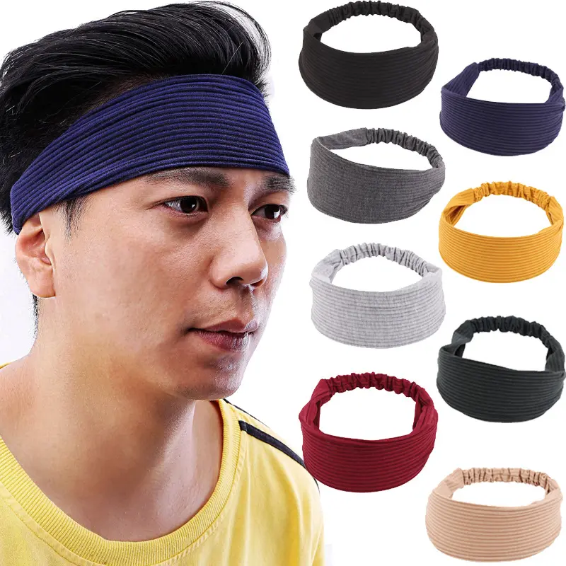 2021 Men Headband Solid Color Wide Turban Twist Knitted Cotton Hairband Hair Accessories Twisted Knotted Headwrap