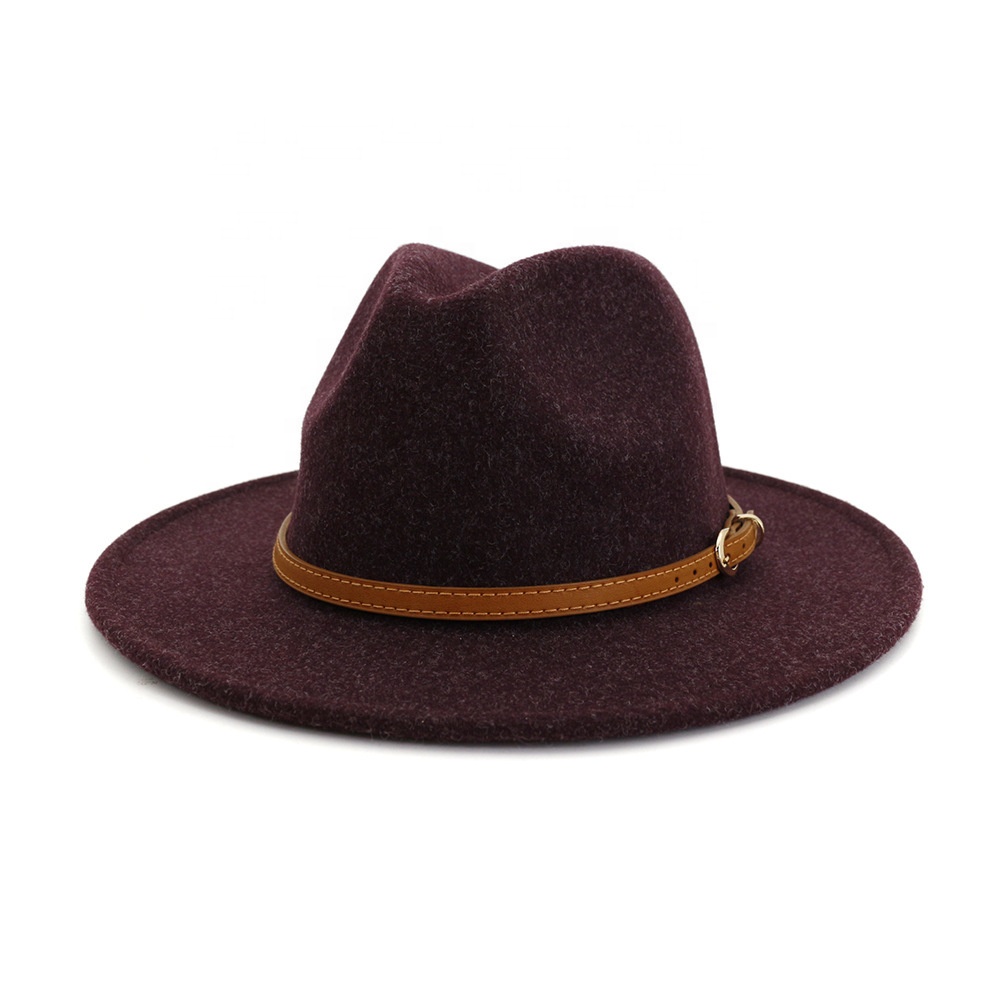 Free Shipping Elegant Wide Brim Jazz Hat,Fashion Wool Solid Jazz Hat With a Leather Belt