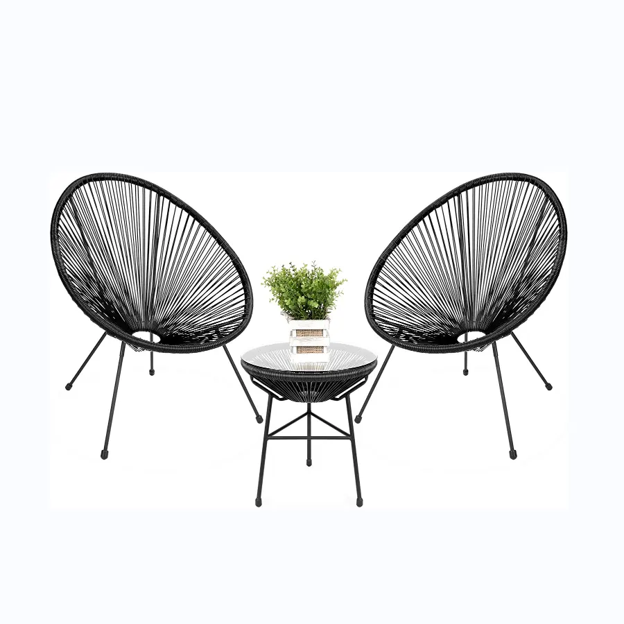 Modern Black Peacock Garden Outdoor Furniture Patio Rope Cane Ratan Chair Table and Chairs Outdoor Woven Rattan / Wicker Chairs