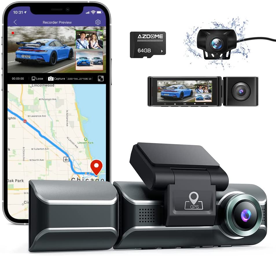 Видеорегистратор AZDOME M550, 3 камеры, 4K + 1080P, Wi-Fi, GPS, ночное видение