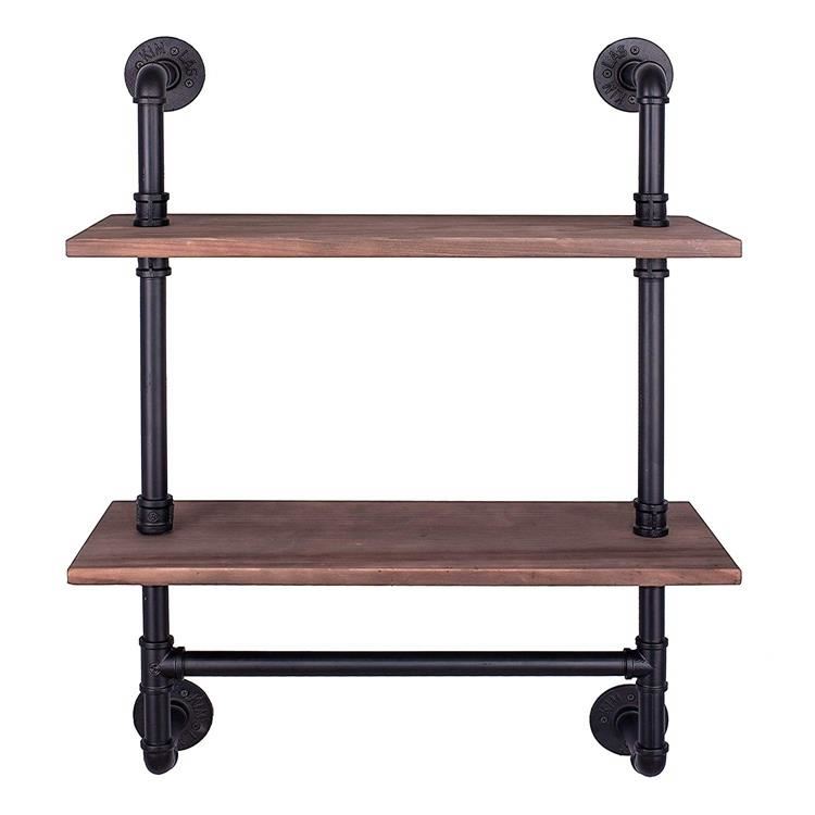 Wall Mount wood industrial iron pipe shelf with towel rack