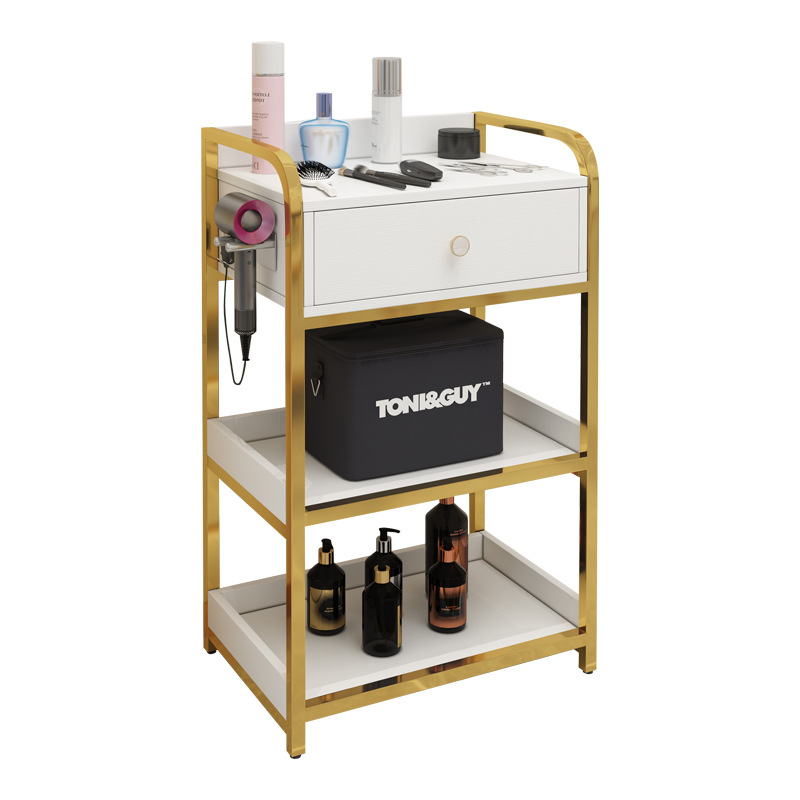 Salon Beauty Durable Beauty Hair Salon Cabinet Hairdressing Gold Stainless Steel Salon Trolley