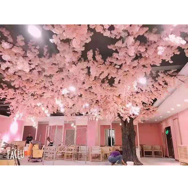 Large Plastic White and Pink Flowers Artificial Chery Blossom Sakura Tree for Indoor Wedding decoration