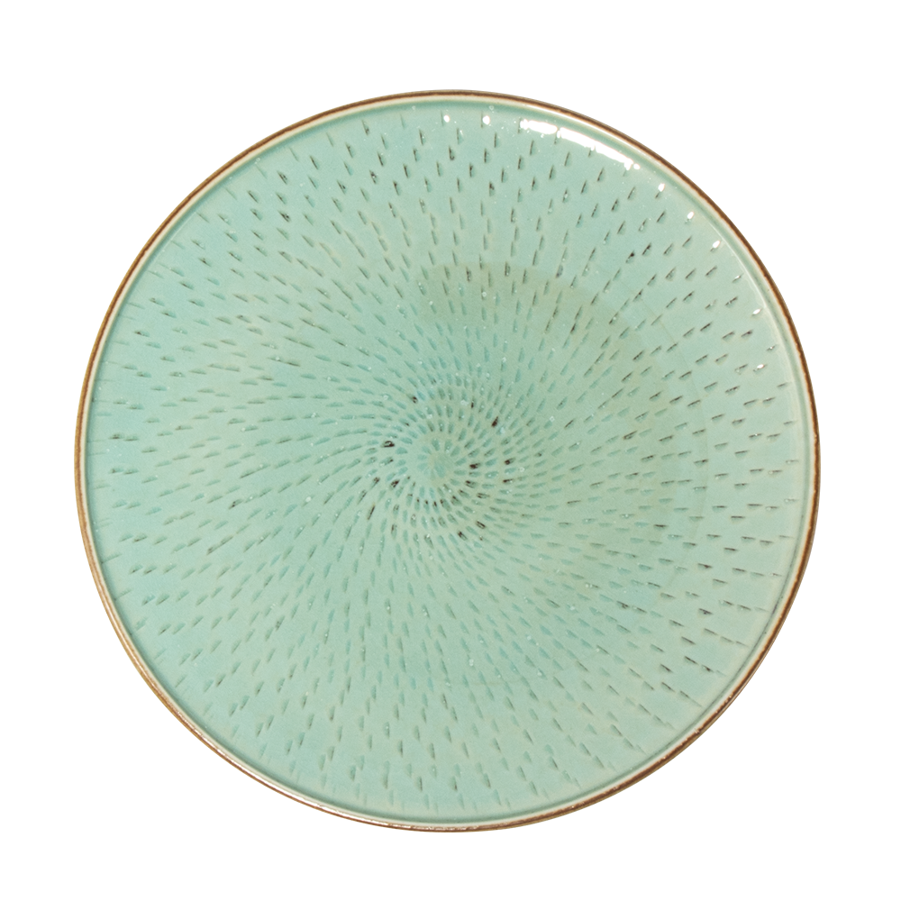 Earthware Handmade Dinner Plate, Rustic Green Porcelain Tableware dinner Dish Plate