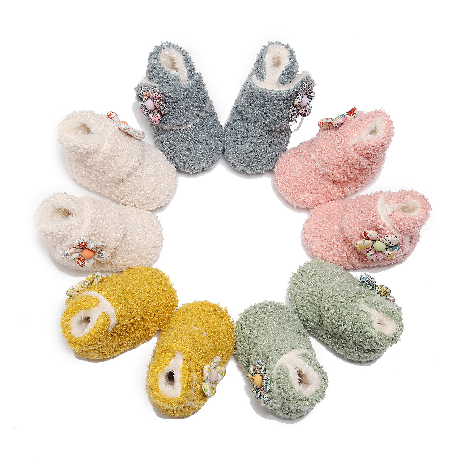 Baby Autumn Winter Boots Baby Girl Boys Winter Warm Shoes Solid Fashion Toddler Fuzzy Balls First Walkers Kid Shoes 0-18M
