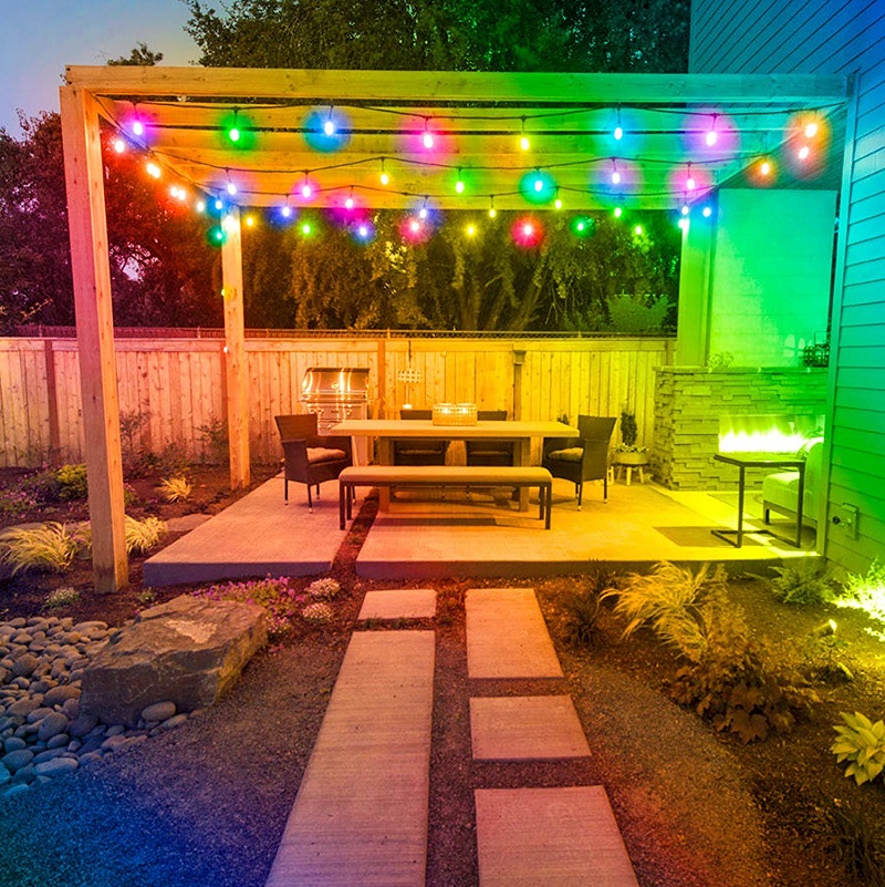 48ft 15 Bulbs LED S14 RGB String Lights Outdoor Decoration Light Bulb IP65 Waterproof Patio Lamp Christmas Holiday String Lights