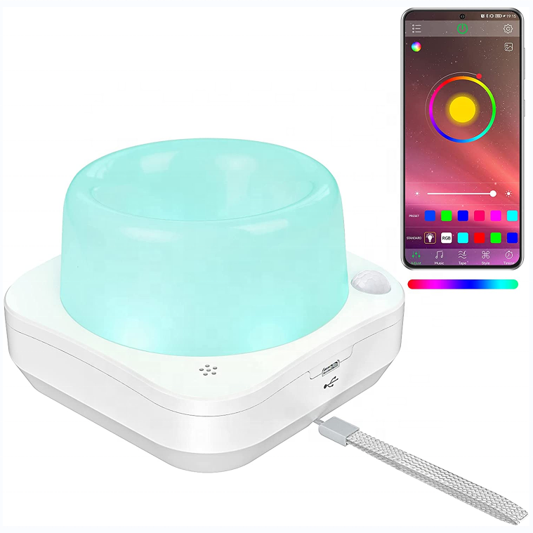 Rechargeable PIR motion sensor Dimmable RGB LED Night Light BLE Music APP Control Smart Portable RGB LED Camping Light