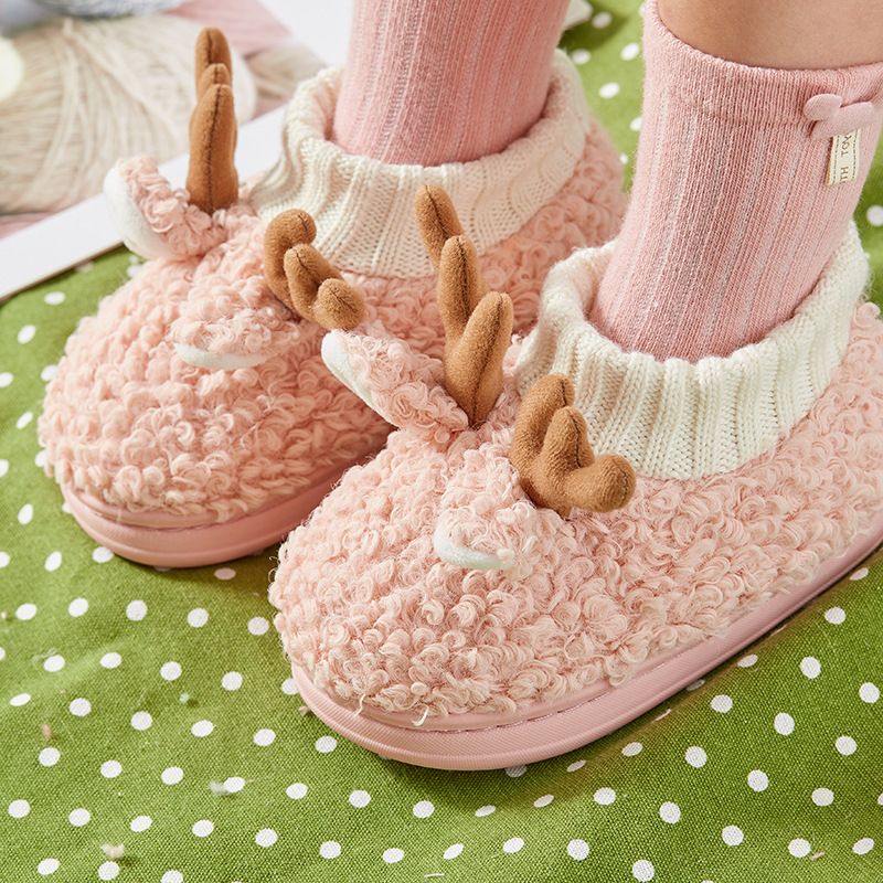 Wholesale New Style Winter Baby Warm Cute Indoor Slippers Antlers Slippers for Kids