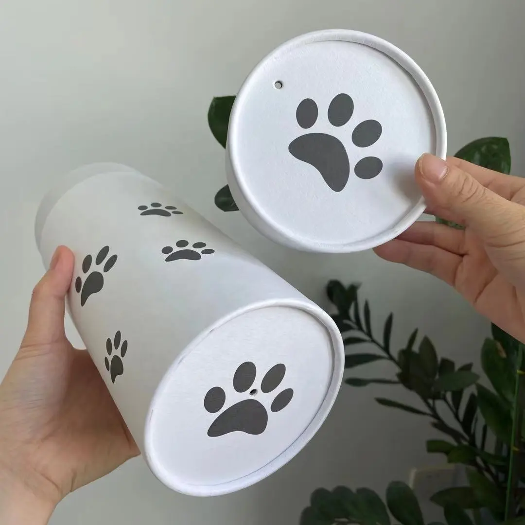 Biodegradable Paper Cardboard Pet Funeral Ashes Urn Cremation Scattering Tube Cat Paw Print Animal Casket And Coffin