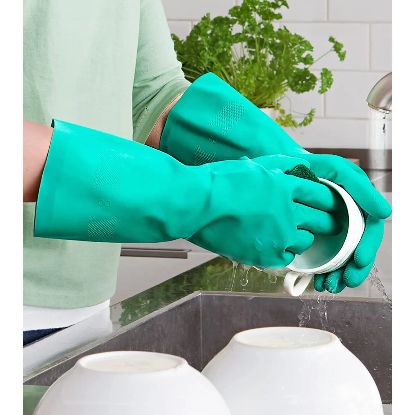 Touchntuff Chemical Splash Nitrile Gloves Rubber Dishwashing Pvc Coated Rubber Chemical Gloves Long Guantesdelatex Para Limpieza