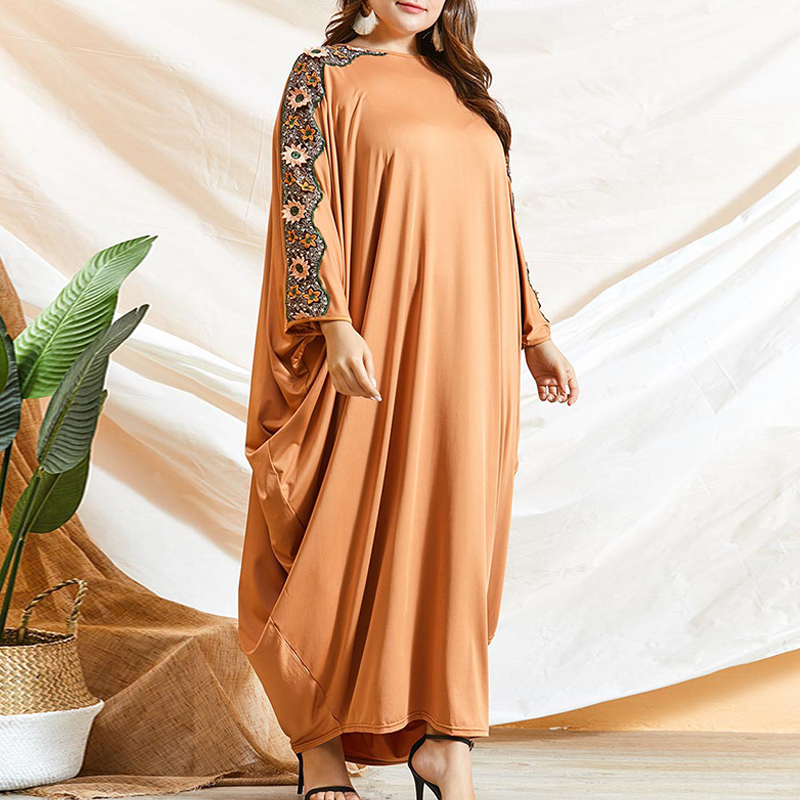 2021 long sleeve dress for fat woman daily casual women's long skirt bat sleeve robe
