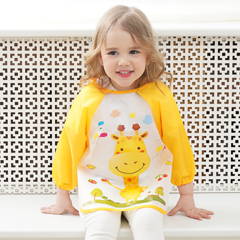 Baby Smocks Long Sleeves Eating Bibs Waterproof Rice Pockets Baby Bandana Bibs with pocket Cartoon Bibs