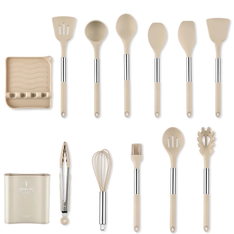 Non-stick Cake BBQ Cooking Tool Spatula Ladle Egg Beaters Shovel Spoon Soup Utensils Set Silicone Kitchen Cookware Kitchenware