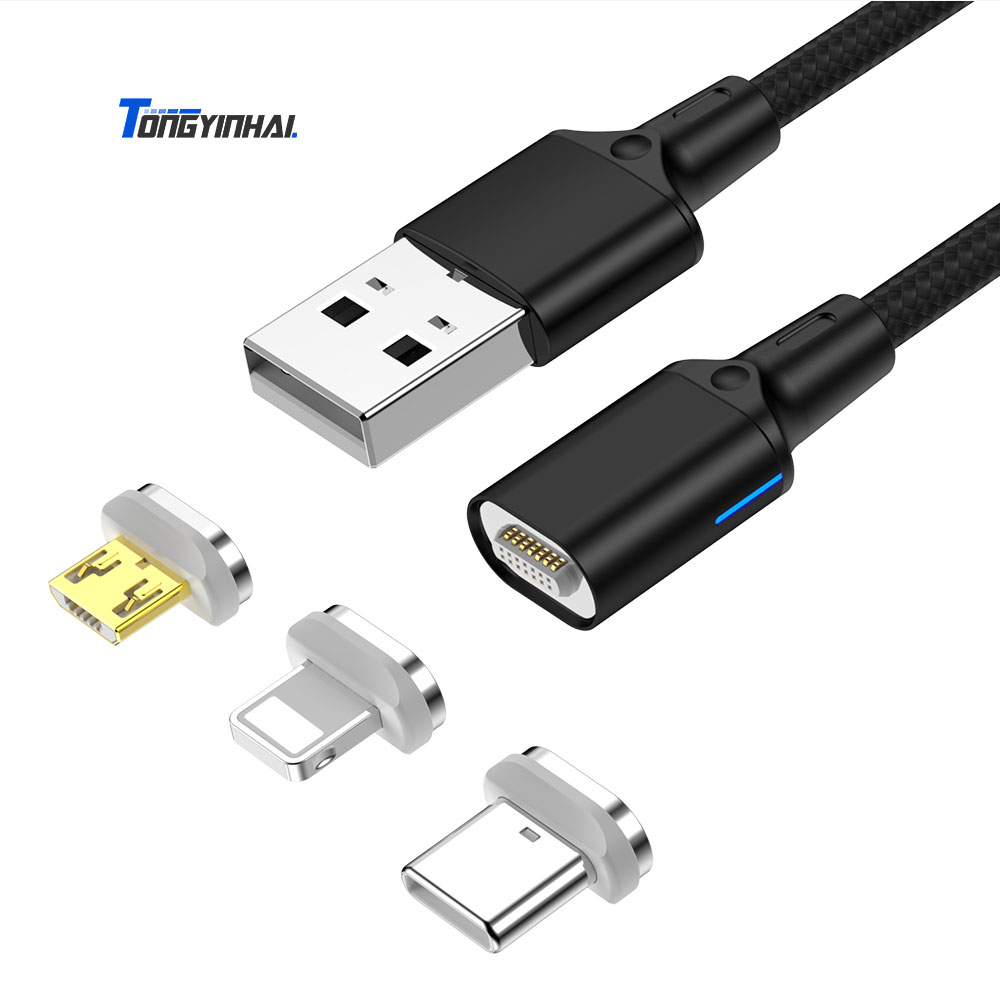 Магнитный зарядный кабель 3 в 1 с usb-портом и разъемом Lightning типа C