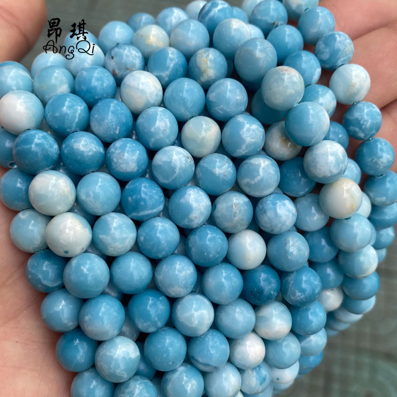 Высококачественные Натуральные гладкие синие кварцевые бусины Larimar, круглые драгоценные камни, свободные бусины для изготовления ювелирных изделий