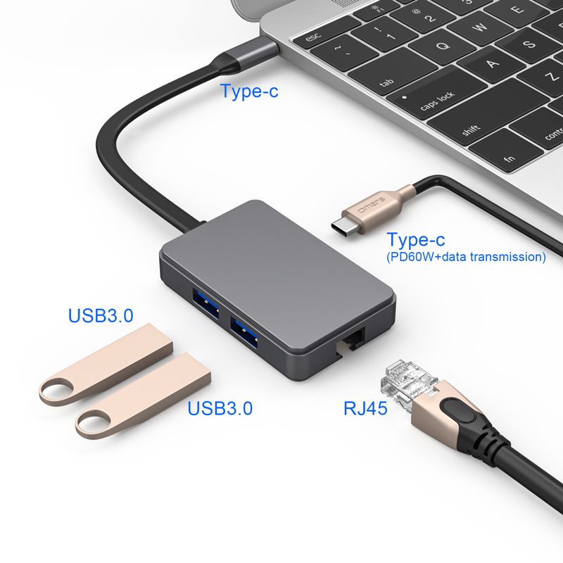 2021 лучшие продажи usb hub 3,0 4-портовый концентратор типа c для RJ45 поддержка многопортовый работают в одно и то же время док-станция для ноутбука