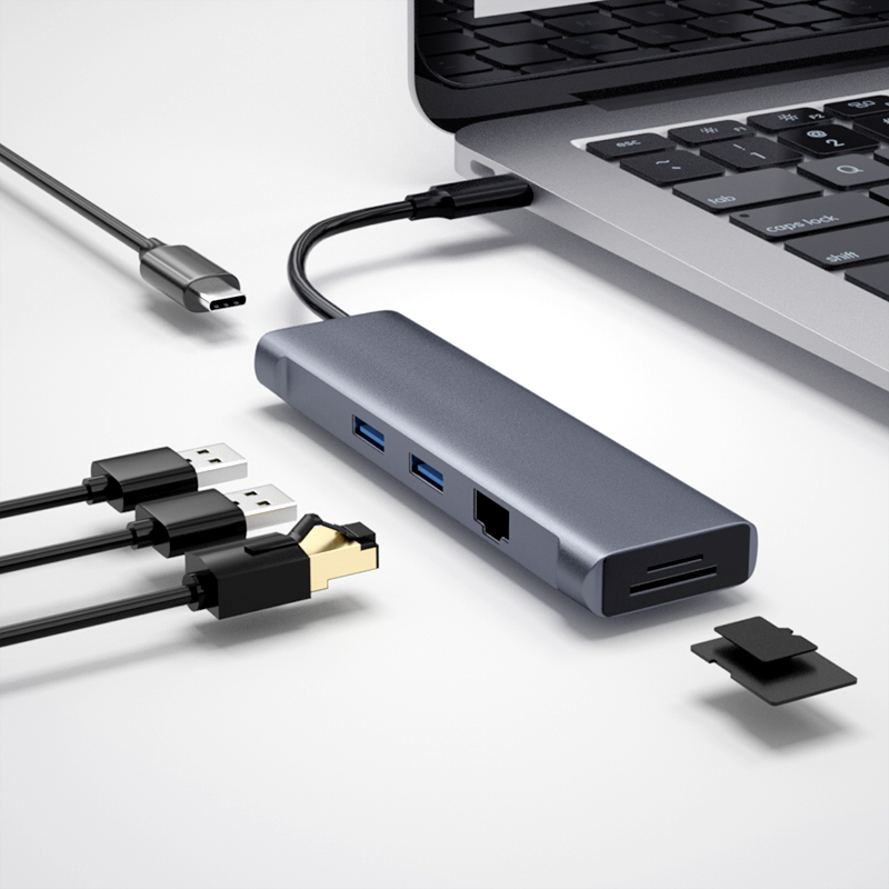 Koogold T1901 6 в 1 USB-C Type-C USB Hub адаптер с PD USB3.0 RJ45 SD/TF карты USB Type C ноутбук для мобильного телефона