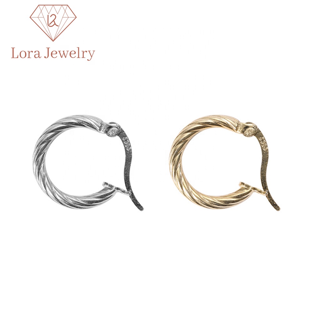 2021 New Vintage Style 18k Gold Plated Screw Twisted Earring Stainless Steel Smooth Chunky Hoop Earrings For Women