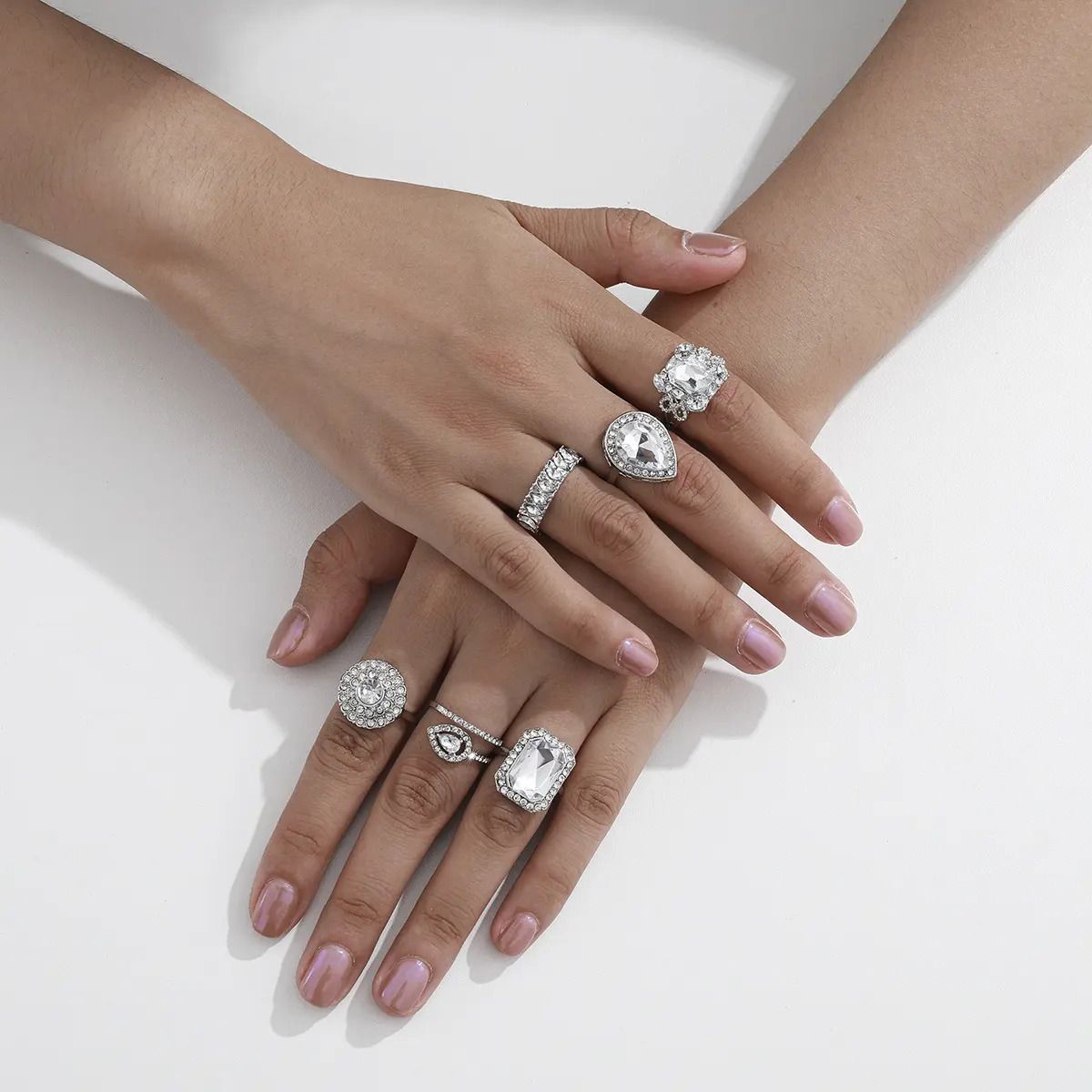SHIXIN 6Pcs/Set Silver Jewelry Vintage Rhinestone Ring Natural Big Gemstone Ring Women Anello da donna CZ Crystal Wedding Rings
