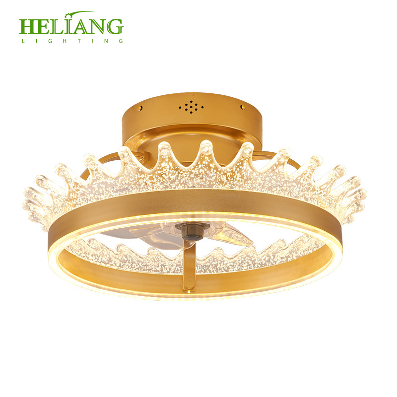 Modern Crystal Chandelier Pendant Fixture Retractable Blades Remote Control LED Ceiling Fans Light