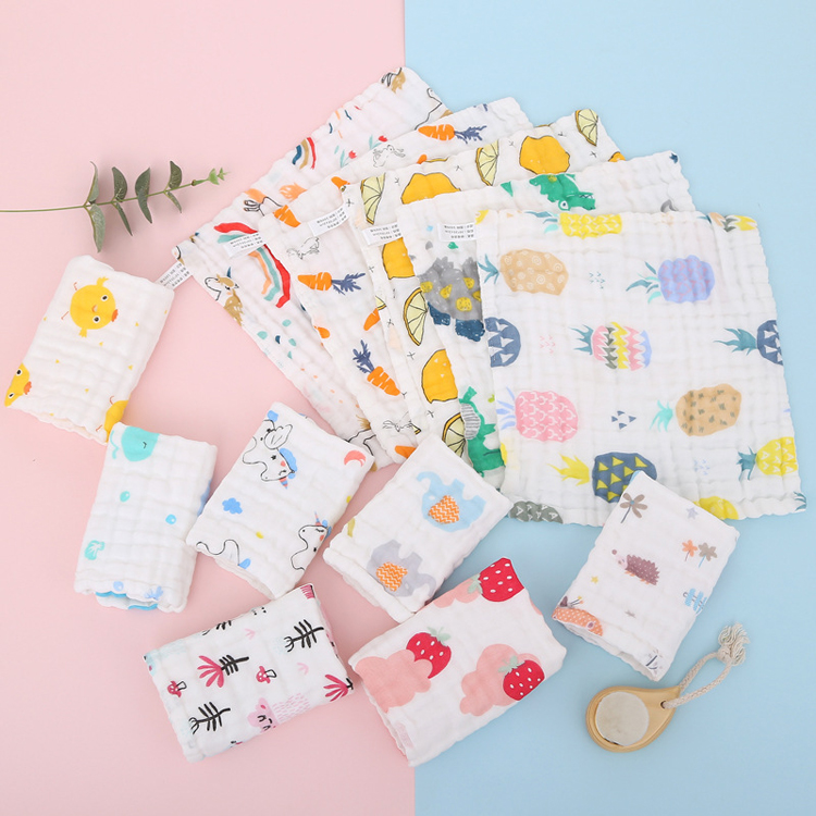 Skin friendly muslin cotton 6 layers muslin printed infants baby saliva towel
