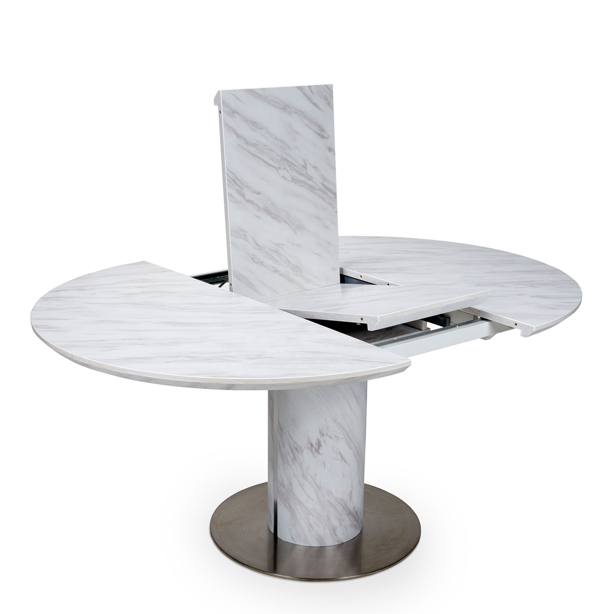 Luxury MDF Wooden With Marble Stone Finish Round Shape Extension Top Table Modern Dining Table for Home Furniture
