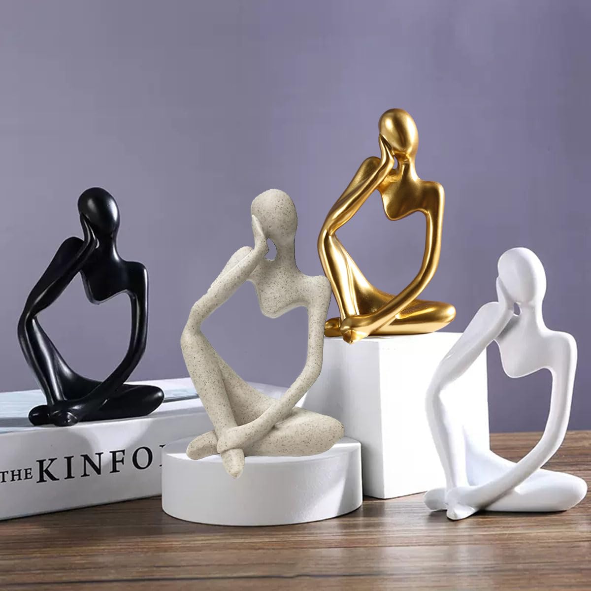Gold Thinker Statue Figurine Ornament Resin Home Decor Abstract Art Deco Sculptures For Desktop Office Home Decoration