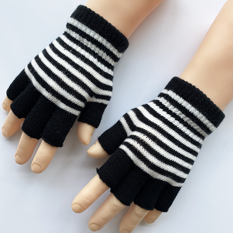 Elastic Knit Half Gloves Mittens Winter Fingerless Computer Typing Gloves