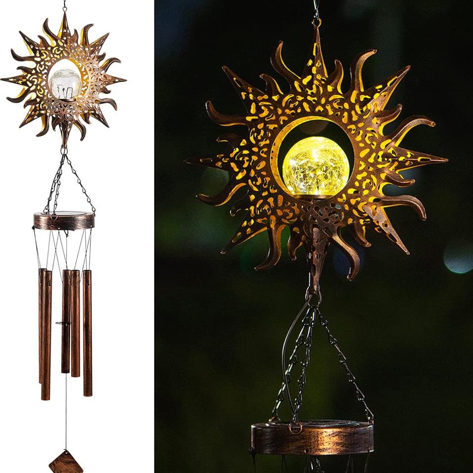 Solar Wind Chimes for Outside Sun Crackle Glass Ball Warm LED Solar Garden Lights Waterproof Wind Chime