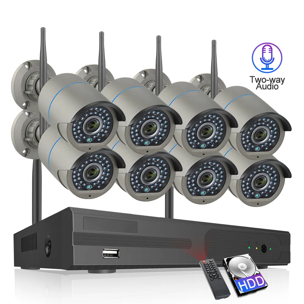 Wireless 8CH NVR Kit 1080P Motion Detection Two Way Audio Wifi CCTV Home Security Camera System
