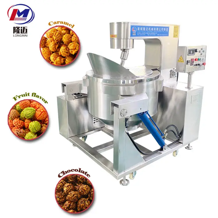Industrial large capacity sweet caramel coated electric spherical movable popcorn processing making machine plant sell price