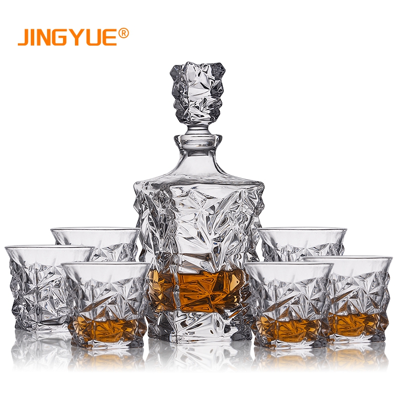 Amazon Best Seller 7 Piece 850ml Lead Free Crystal Clear Glass Bar Set Whiskey Decanter and Glass Set in Gift Box