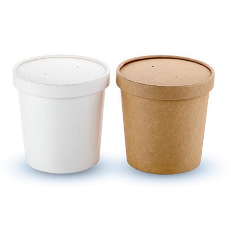 Round Disposable Kraft Takeaway Container Soup Custom Print Paper Bowl With Cap Cover Lid